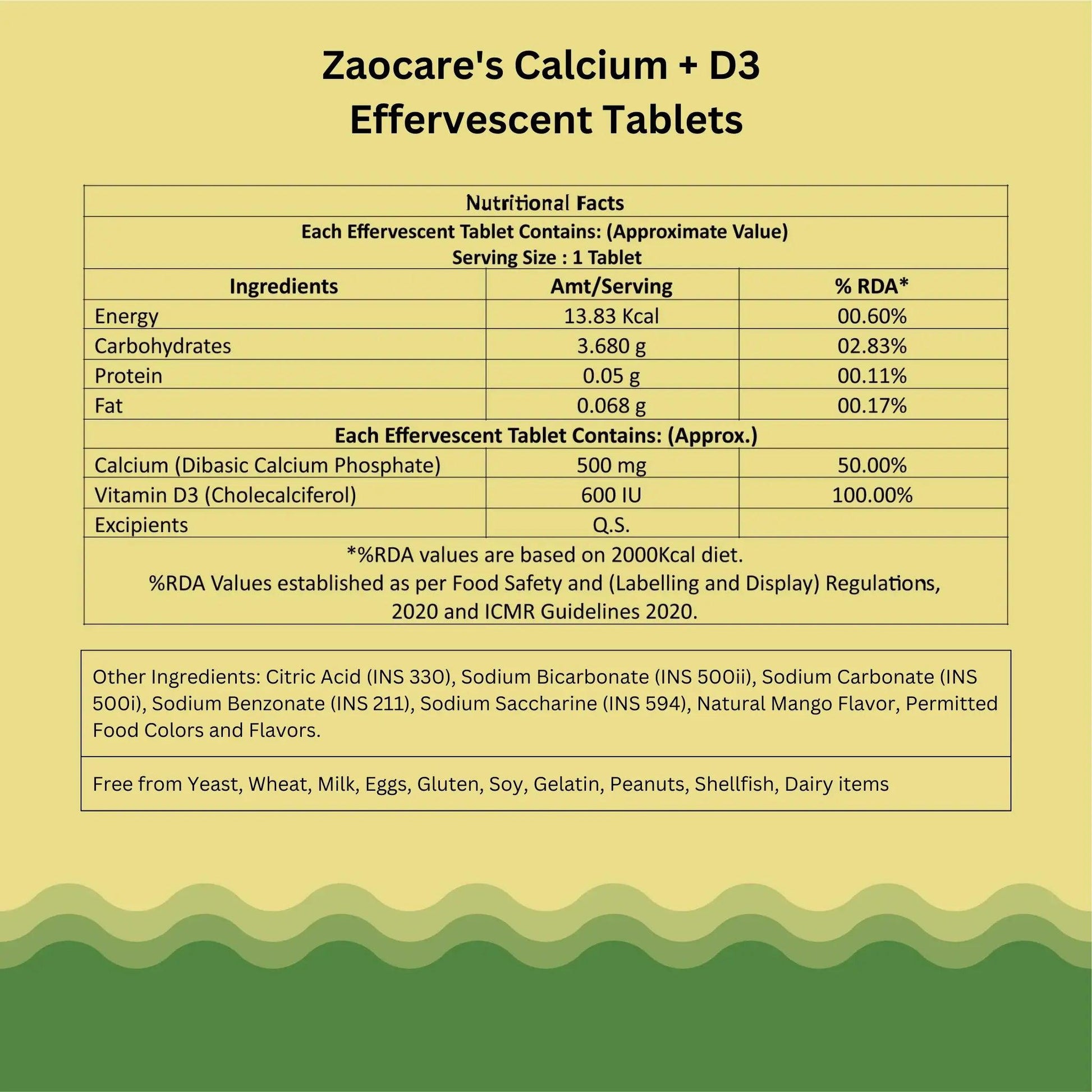 Calcium & Vitamin D3 Effervescent Tablets - Zaocare - Wildermart