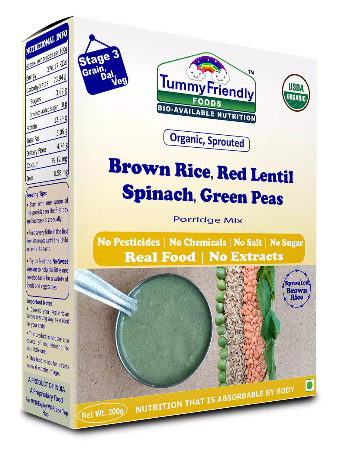 Sprouted Brown Rice Red Lentil Spinach Green Peas Porridge Mix - Wildermart