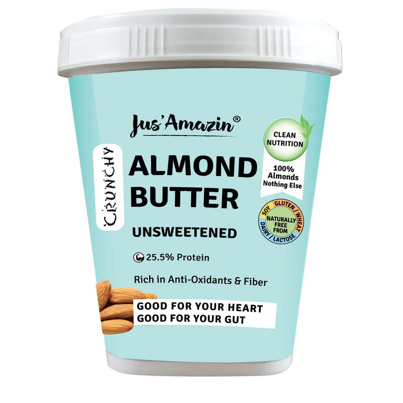 Crunchy Almond Butter Unsweetened - Jus Amazin - Wildermart